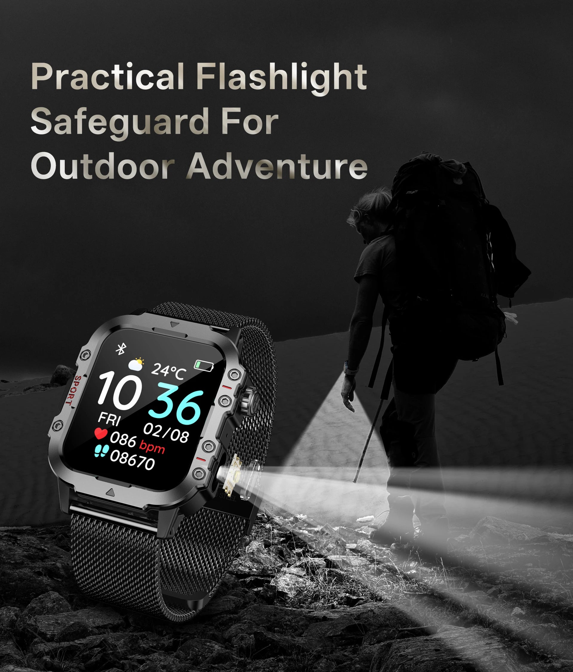 Montre militaire connectée — boussole altimètre baromètre survie outdoor NovaByte