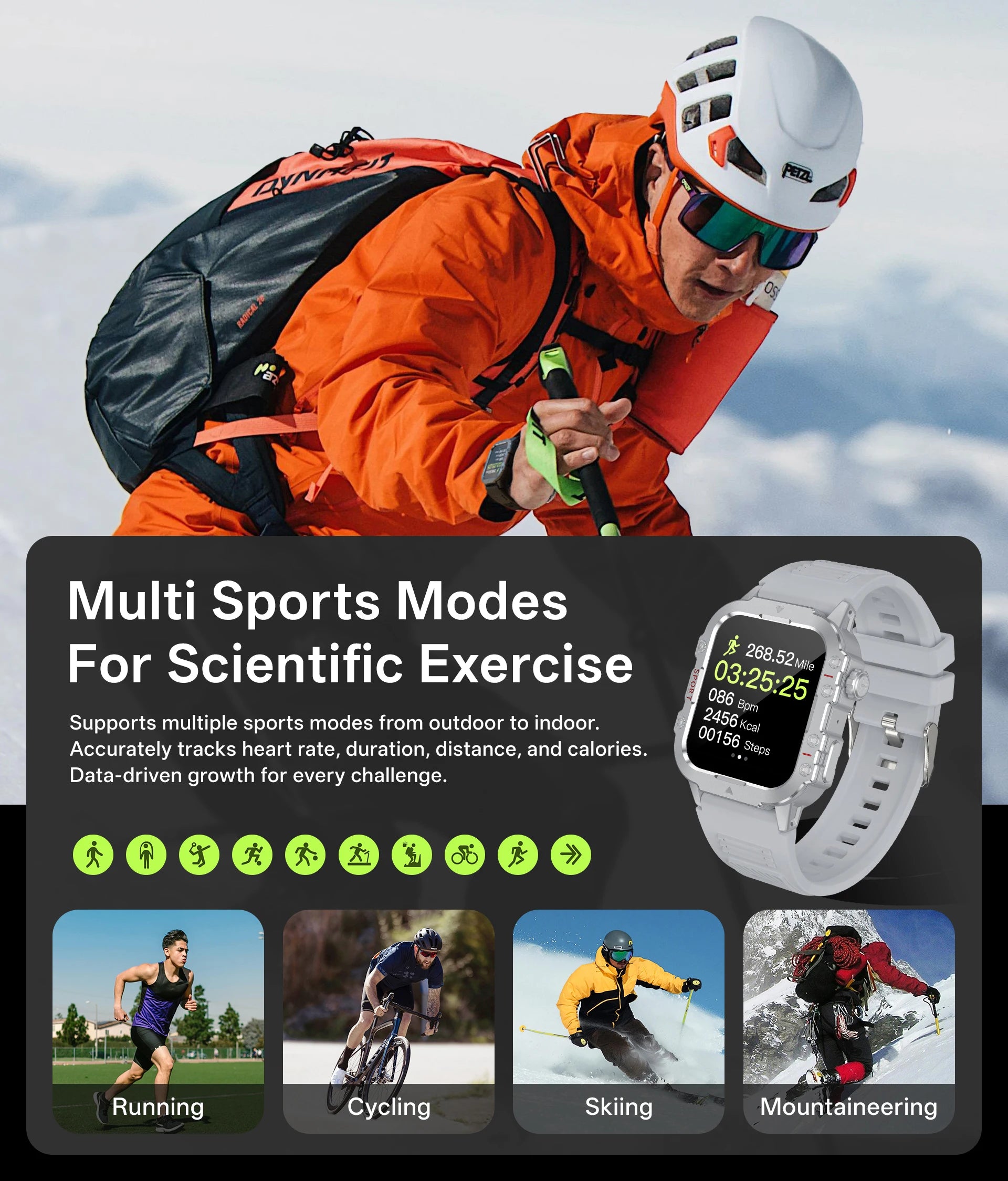 Smartwatch homme tactique — appels Bluetooth notifications mode militaire NovaByte