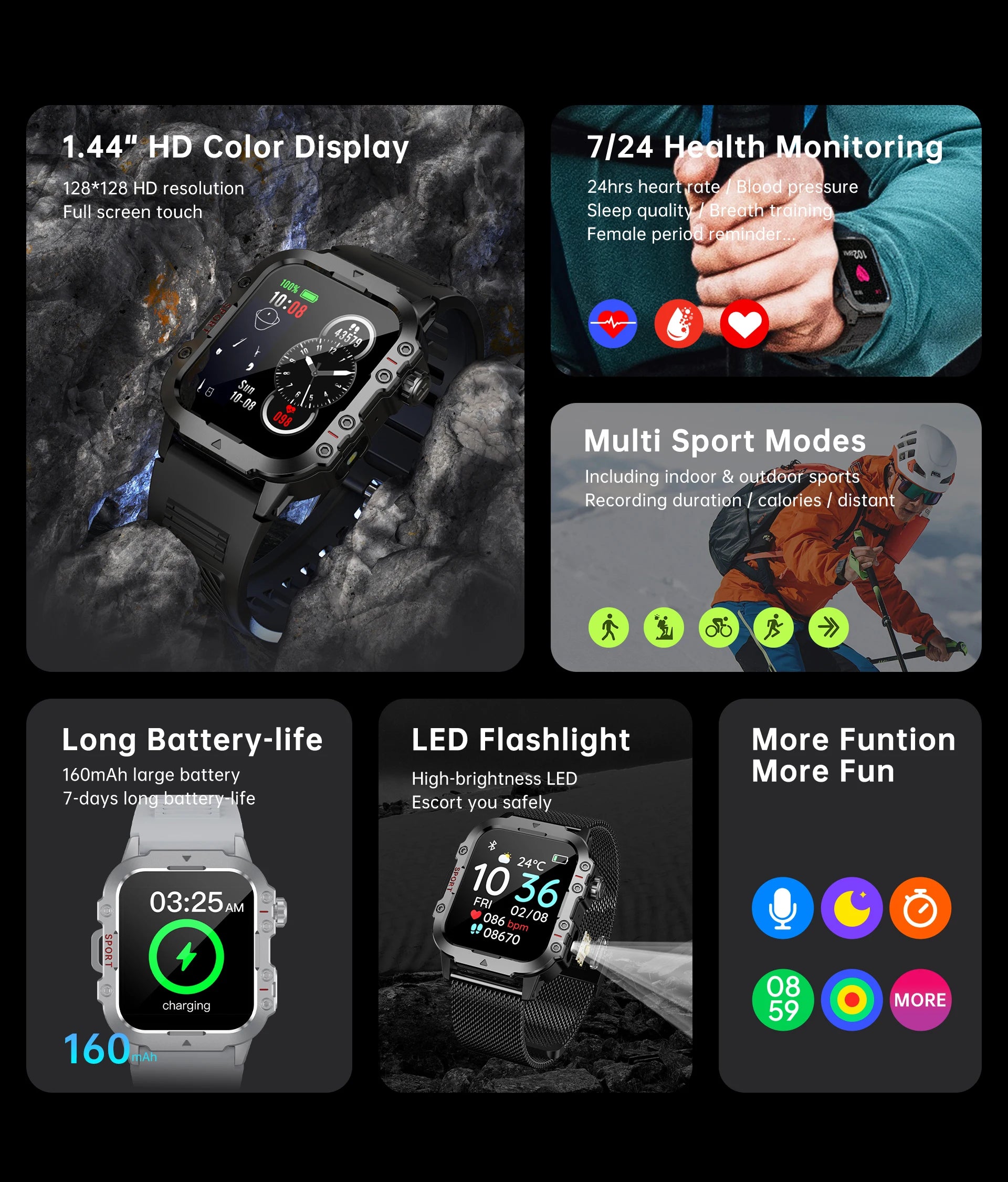Smartwatch militaire homme — écran tactile haute résistance design tactique NovaByte