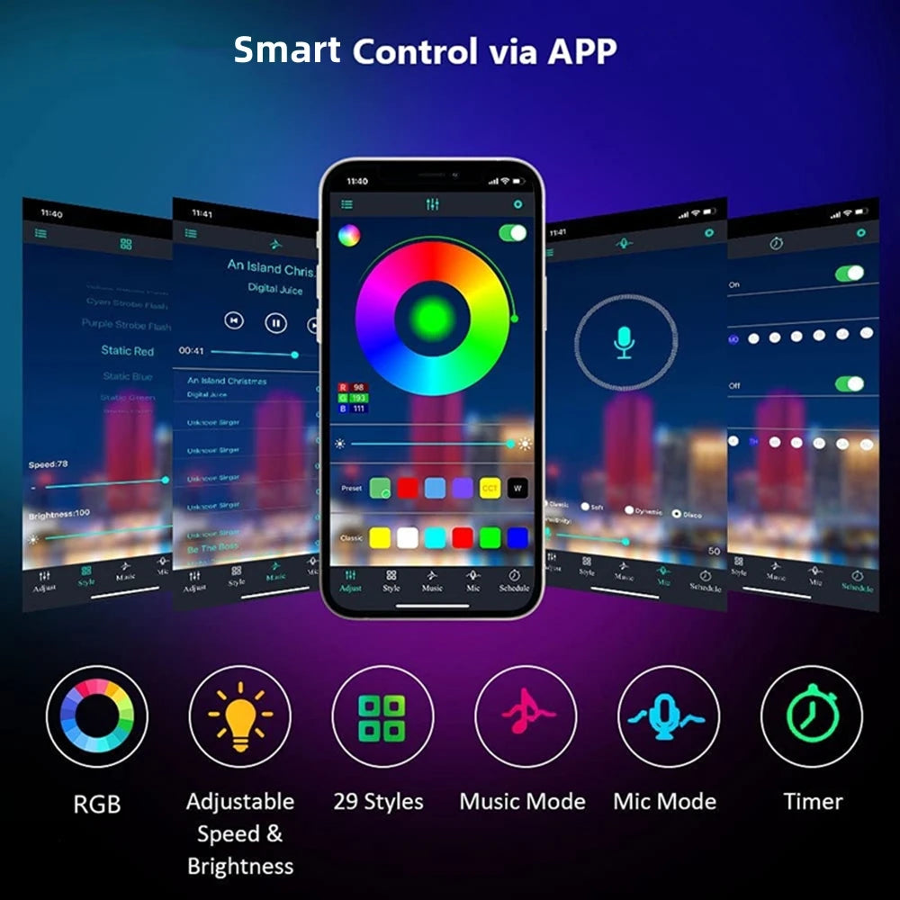 Strip LED RGB musicale — réagit au rythme de la musique contrôle app NovaByte