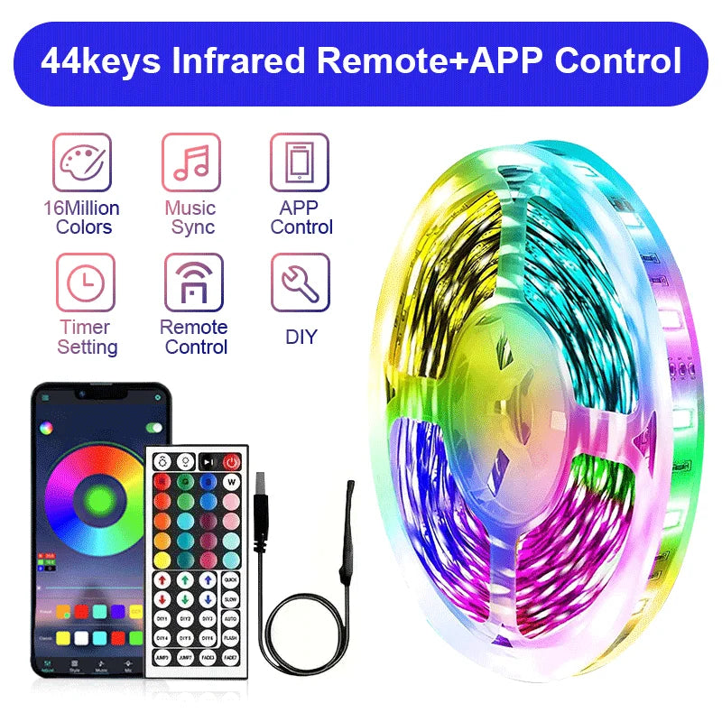 Bande LED musicale RGB — application mobile contrôle couleur et intensité NovaByte